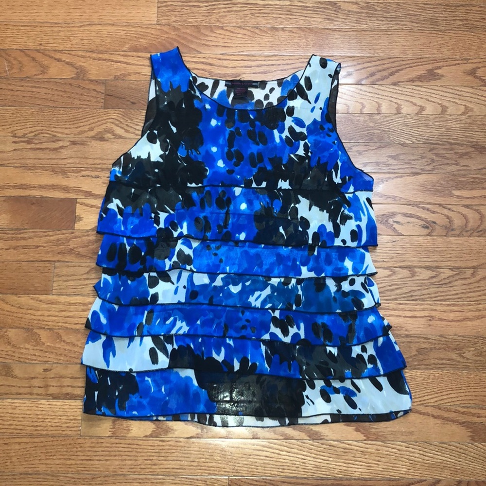 Blue & Black Ruffle Tank Top
